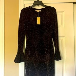 Micheal kors stretchy black and gold dress new